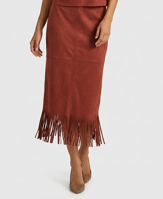 
Faux Suede Skirt w/ Fringe in RED view 1