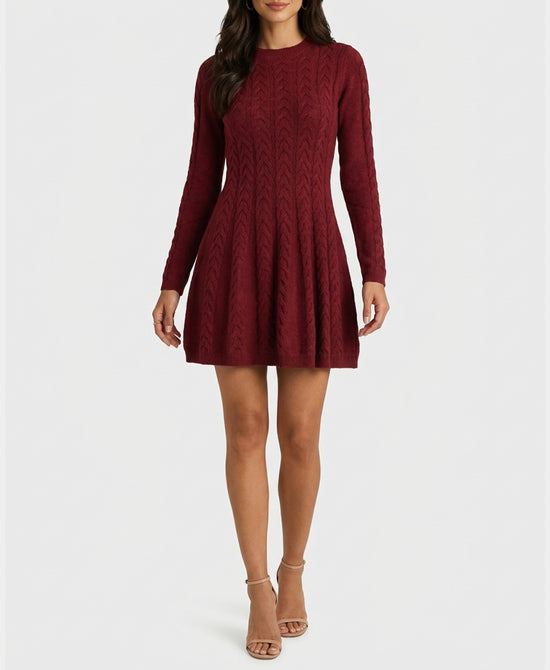 
Cable Knit Sweater Dress in DEEP RED view 1