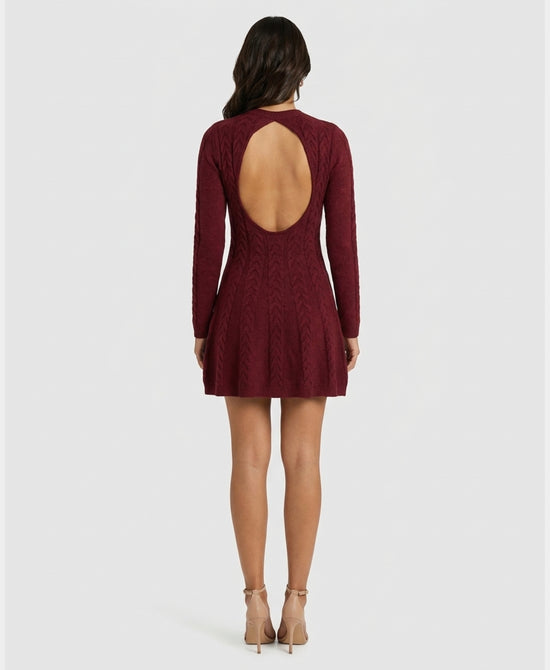 
Cable Knit Sweater Dress in DEEP RED view 2