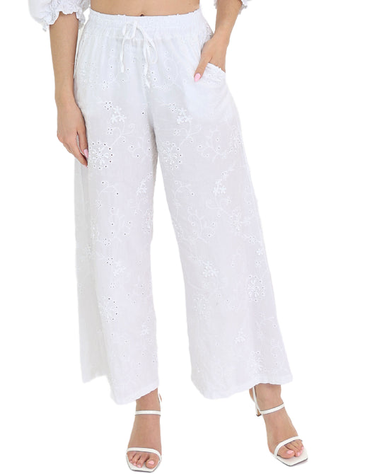 Eyelet Pants w/ Floral Embroidery view 