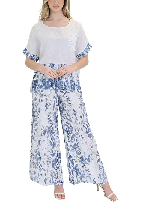 Linen Ikat Print Top & Pants Set- 2 pc Set view 