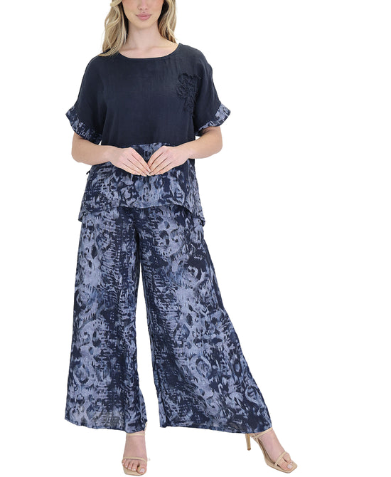 Linen Ikat Print Top & Pants Set- 2 pc Set view 