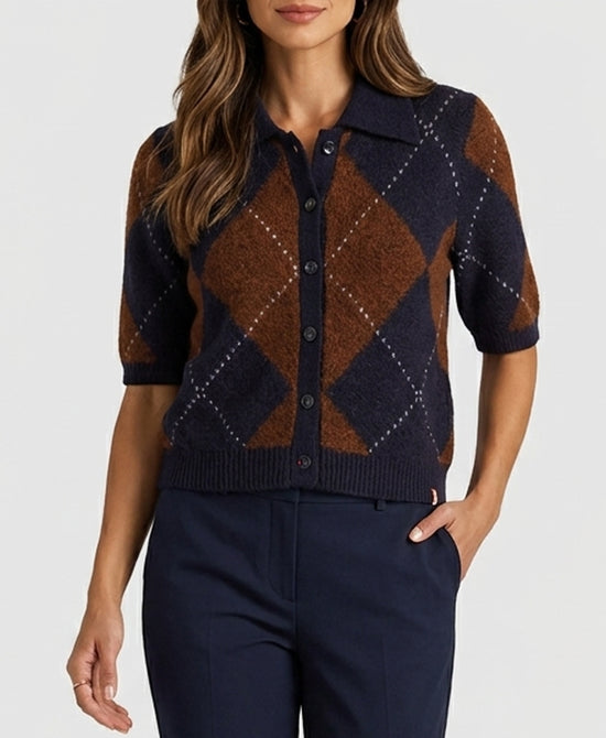 
Argyle Print Sweater in NAVY/BROWN view 1
