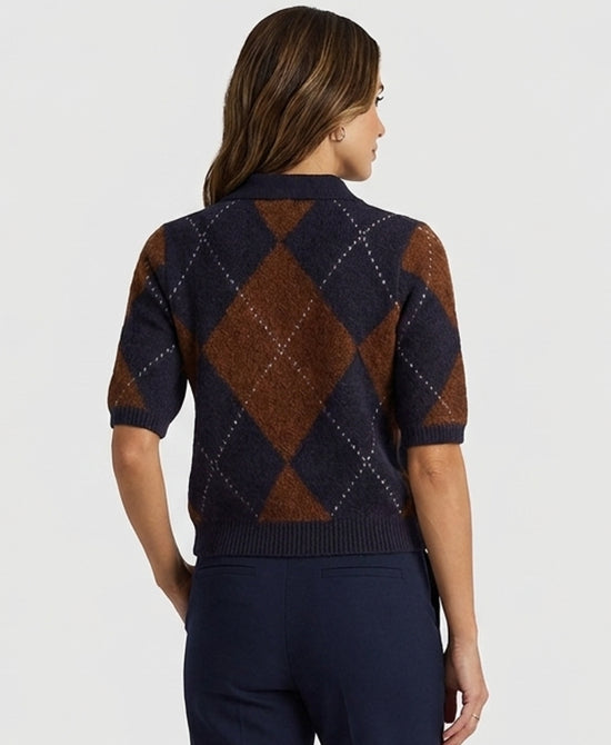 
Argyle Print Sweater in NAVY/BROWN view 2