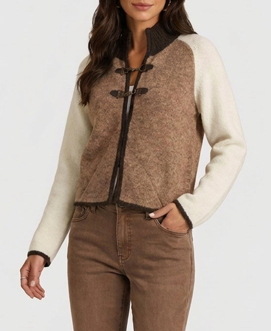 
Colorblock Cardigan Sweater in british tan view 1