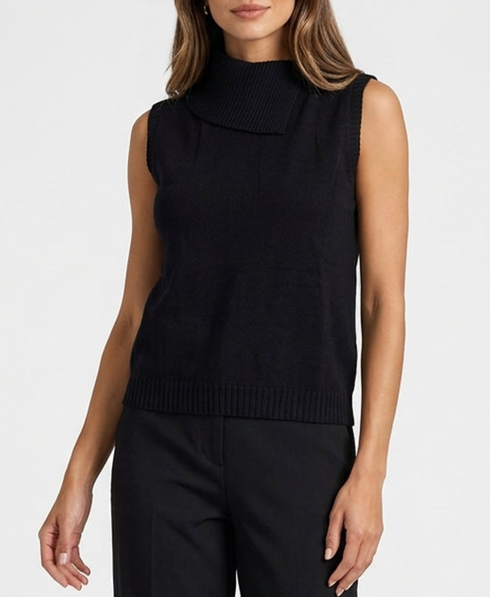 
Sleeveless Sweater w/ Asymmetrical Neck in BLACK view 1