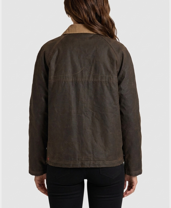 
Waxed Cotton Lined Barn Jacket in BROWN view 2