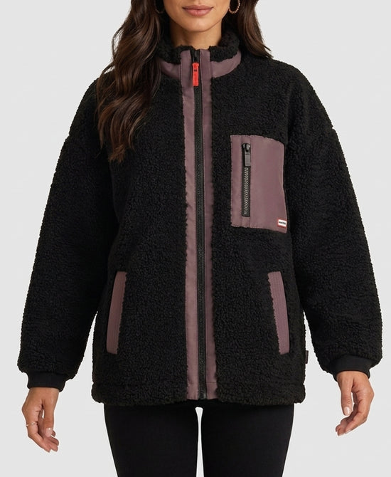 
Sherpa Jacket w/ Faux Leather Trim in BLACK/EGGPLANT view 1