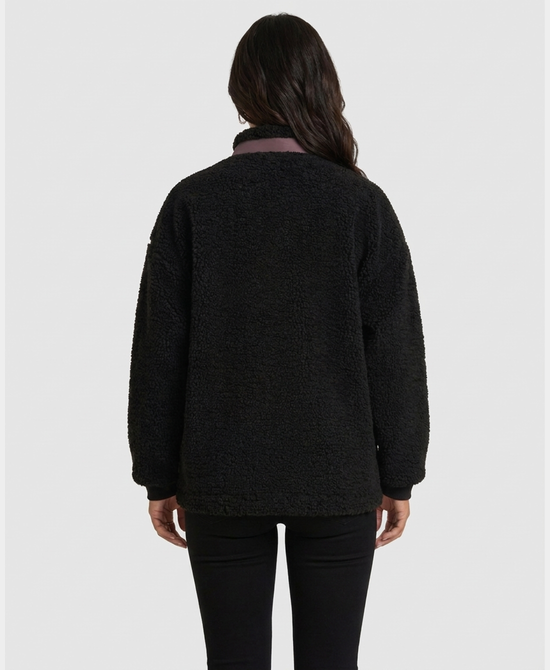 
Sherpa Jacket w/ Faux Leather Trim in BLACK/EGGPLANT view 2