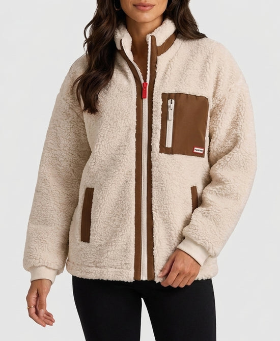
Sherpa Jacket w/ Faux Leather Trim in CREAM view 1