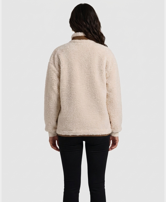 
Sherpa Jacket w/ Faux Leather Trim in CREAM view 2