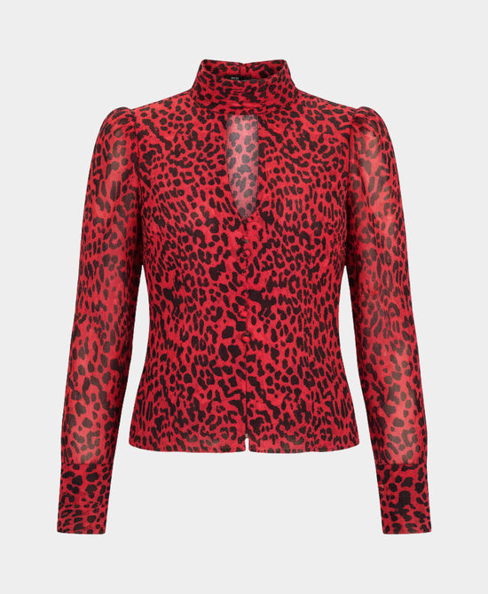 Leopard Print Blouse w/ Keyhole view 