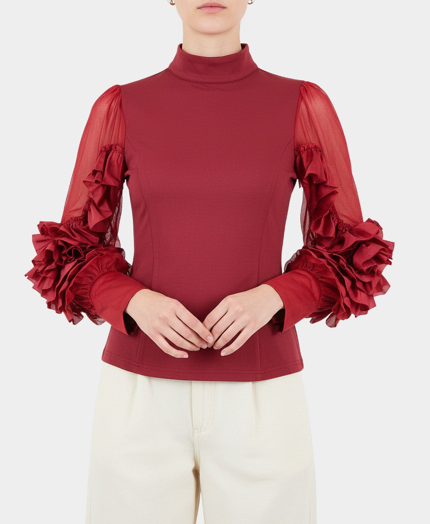 Mock Neck Blouse w/ Ruffle Sleeves view 1