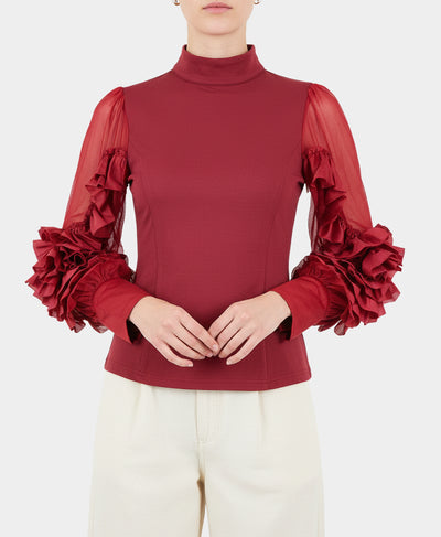 Mock Neck Blouse w/ Ruffle Sleeves image 1