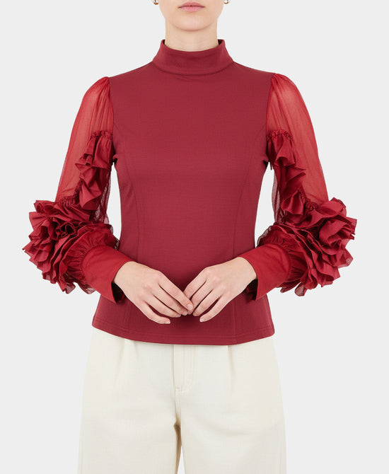 Mock Neck Blouse w/ Ruffle Sleeves view 