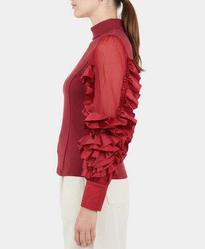 Mock Neck Blouse w/ Ruffle Sleeves image 2