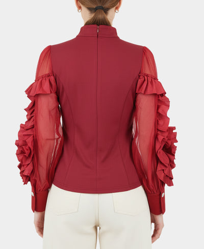 Mock Neck Blouse w/ Ruffle Sleeves image 3