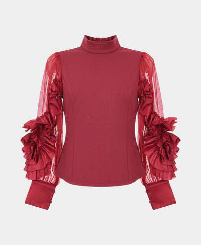 Mock Neck Blouse w/ Ruffle Sleeves image 4
