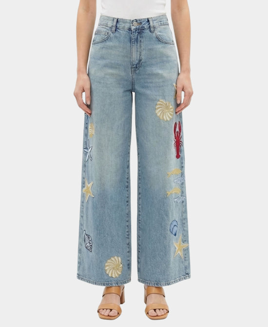 Jeans w/ Embroidered Lobster & Sardine view 1