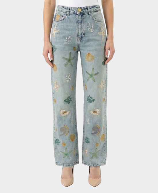 Jeans w/ Embroidered Shells view 1