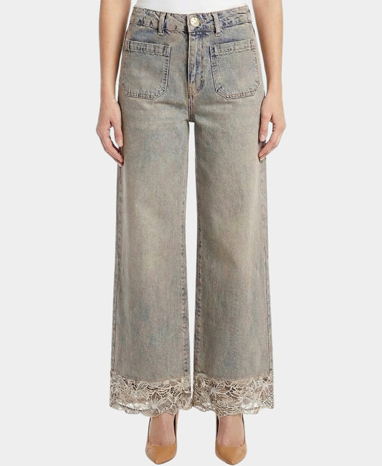Jeans w/ Floral Print Trim view 1