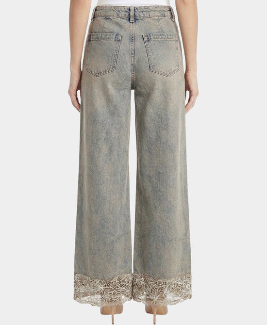 Jeans w/ Floral Print Trim view 2