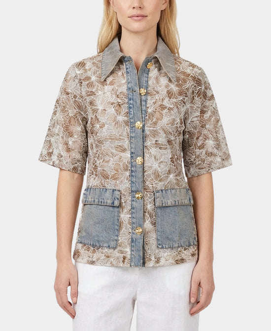 Floral Jacket w/ Denim Trim view 1