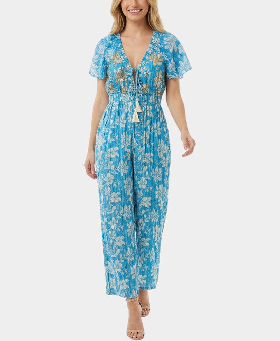 
Floral Print Jumpsuit w/ Sequins in BLUE view 1