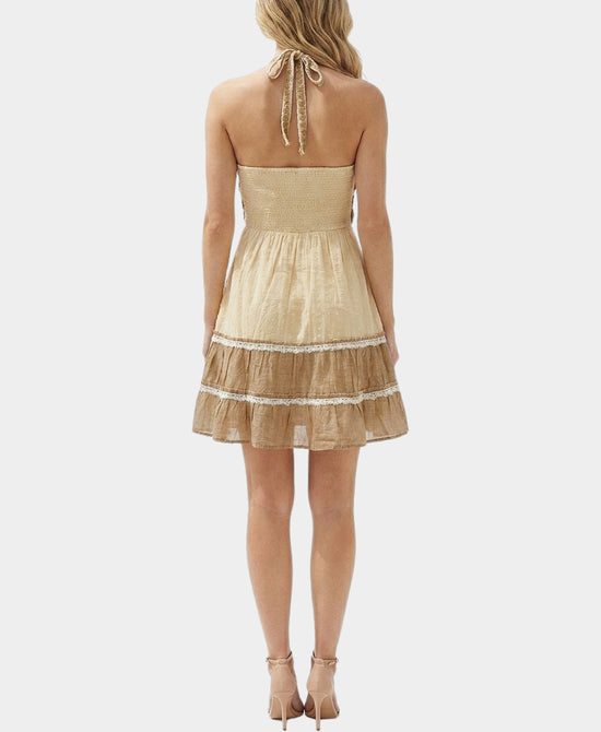 
Crochet & Beaded Halter Dress in TAN view 2