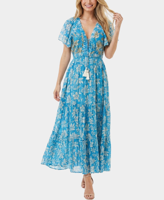 
Floral Print Maxi Dress w/ Sequins in BLUE view 1