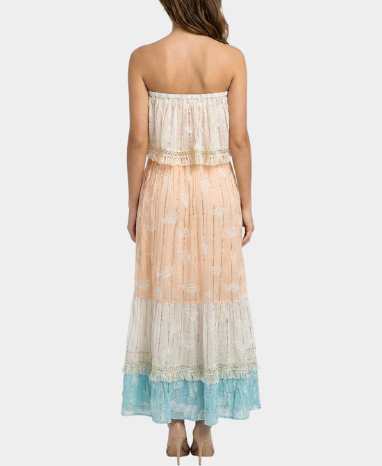 
Strapless Tiered Maxi Dress in IVORY/PEACH/AQUA view 2