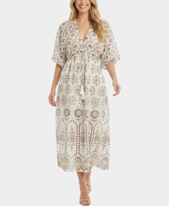 
Print & Beaded Maxi Dress in WHITE/BEIGE view 1