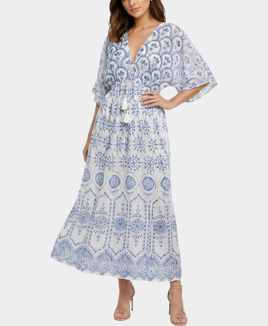 
Print & Beaded Maxi Dress in WHITE/BLUE view 1