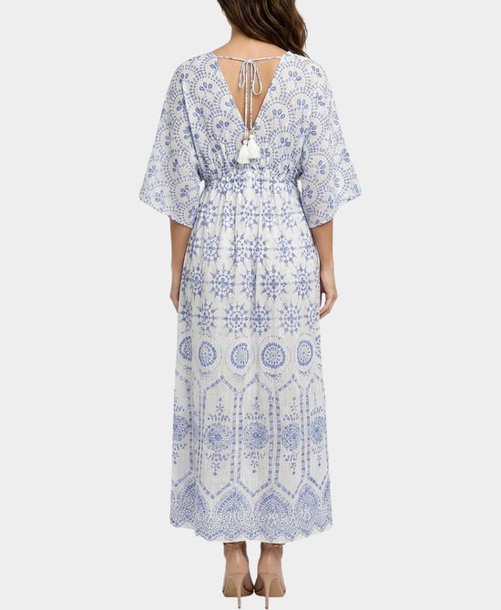 
Print & Beaded Maxi Dress in WHITE/BLUE view 2
