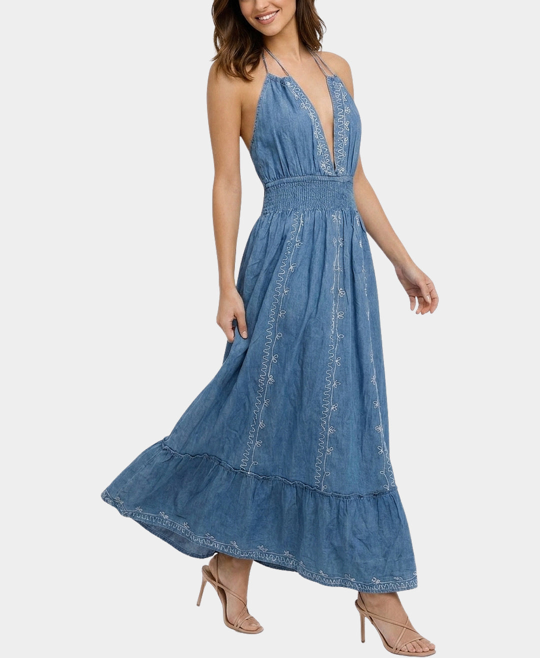 Embroidered Halter Maxi Dress – FOX'S