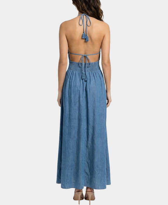 
Embroidered Halter Maxi Dress in BLUE view 2