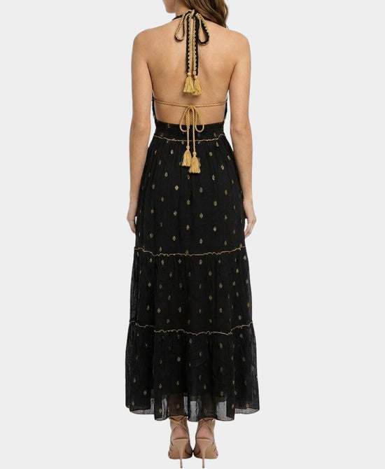 
Halter Maxi Dress w/ Crochet & Sequin Detail in BLACK view 2