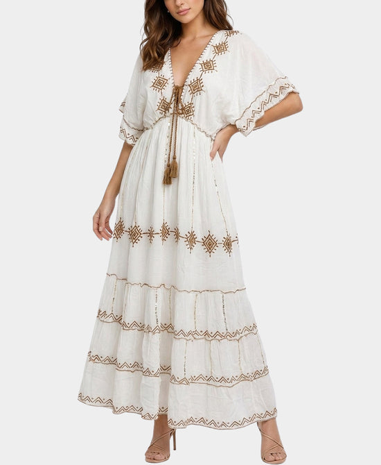 
Print Maxi Dress w/ Sequins in WHITE/BROWN view 1
