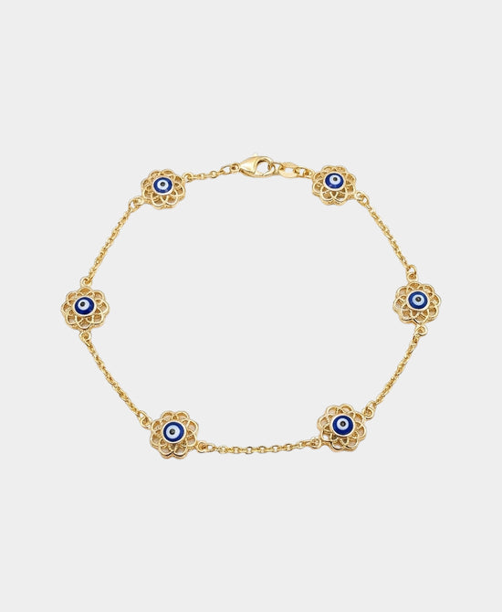 
Evil Eye Flower Anklet in GOLD/BLUE view 2