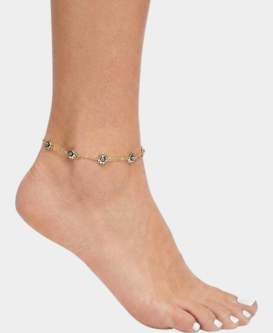 
Evil Eye Flower Anklet in GOLD/BLUE view 1