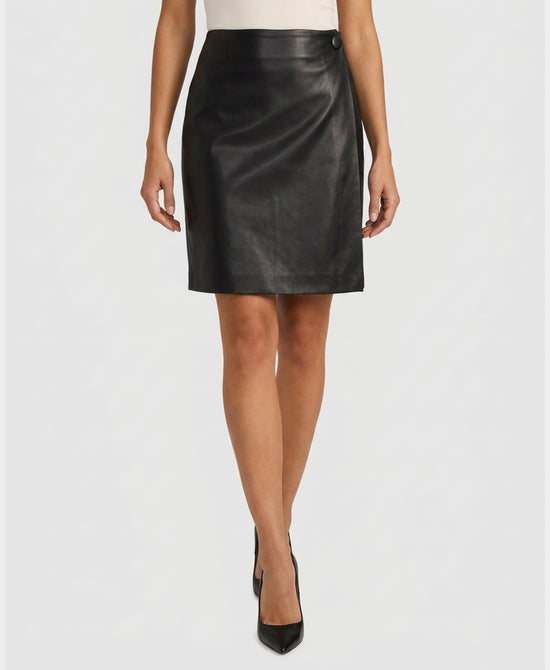 
Faux Leather & Knit Skirt in BLACK view 1