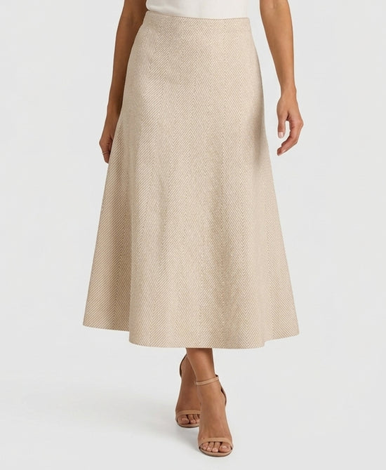 
Knit Chevron Maxi Skirt in TAN/IVORY view 1