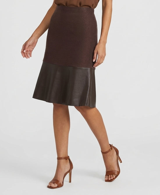 
Faux Leather & Knit Combo Skirt in BROWN view 1