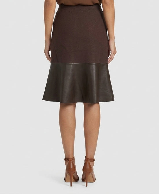 
Faux Leather & Knit Combo Skirt in BROWN view 2
