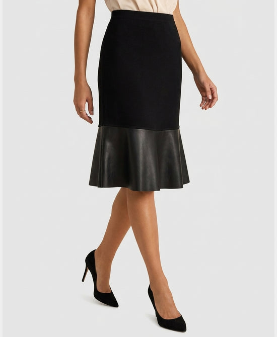 
Faux Leather & Knit Combo Skirt in BLACK view 1