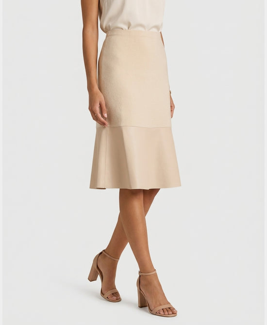 
Faux Leather & Knit Combo Skirt in IVORY view 1