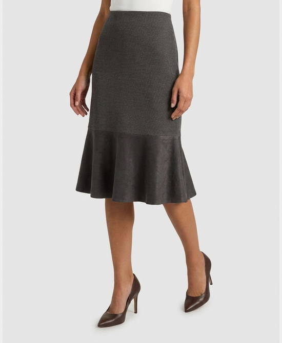 
Faux Suede & Knit Combo Skirt in GREY view 1