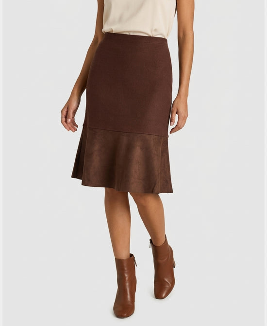 
Faux Suede & Knit Combo Skirt in BROWN view 1