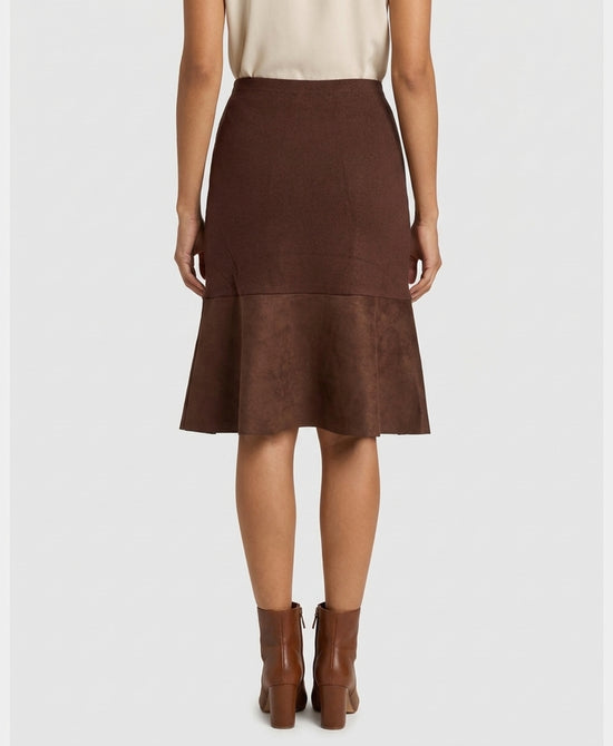 
Faux Suede & Knit Combo Skirt in BROWN view 2