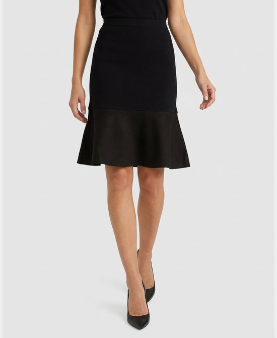 
Faux Suede &  Knit Combo Skirt in BLACK view 1
